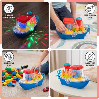 Light-Up Gear Boat – Musical Electric Toy Boat for Kids