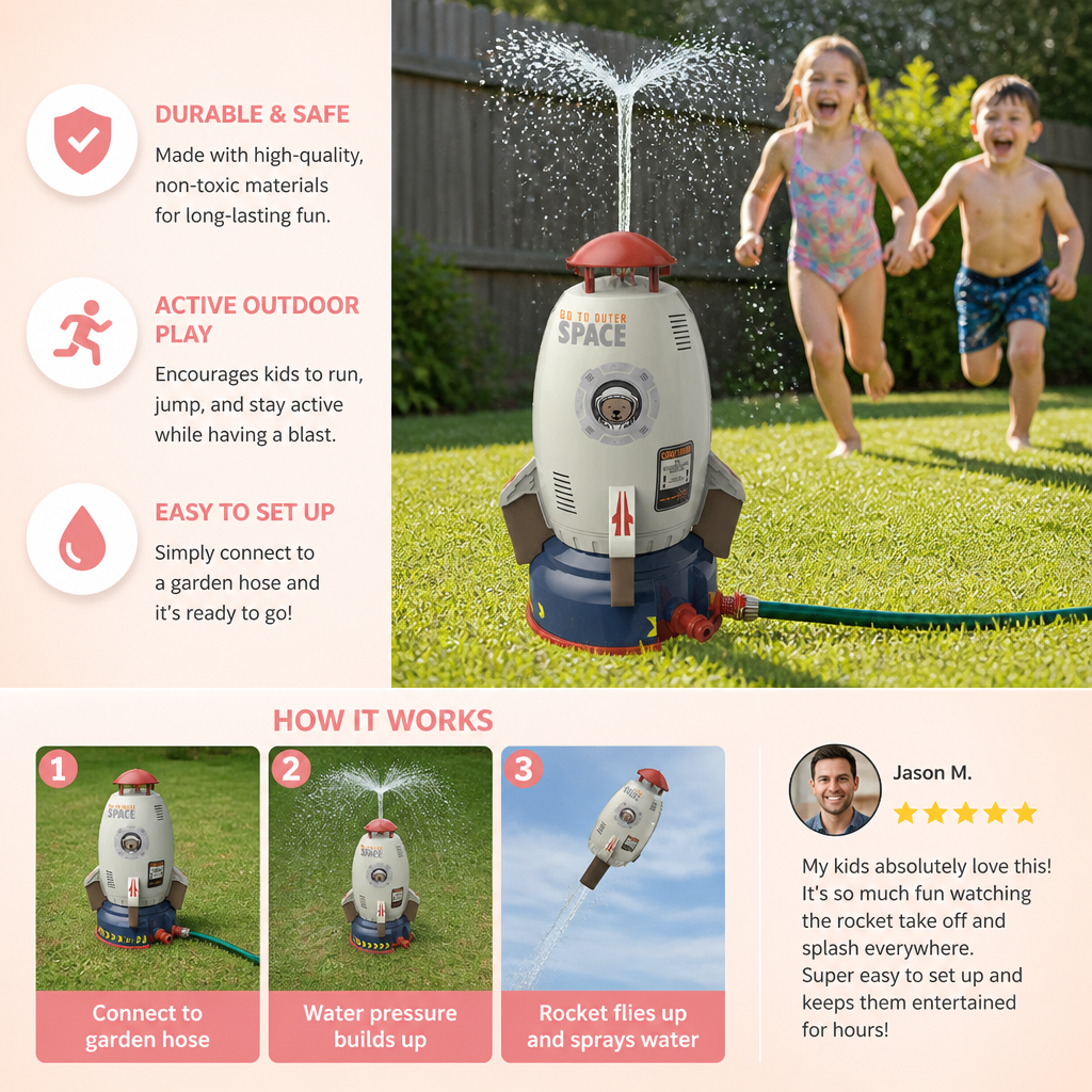 Flying Rocket Water Sprinkler Outdoor Toy for Kids