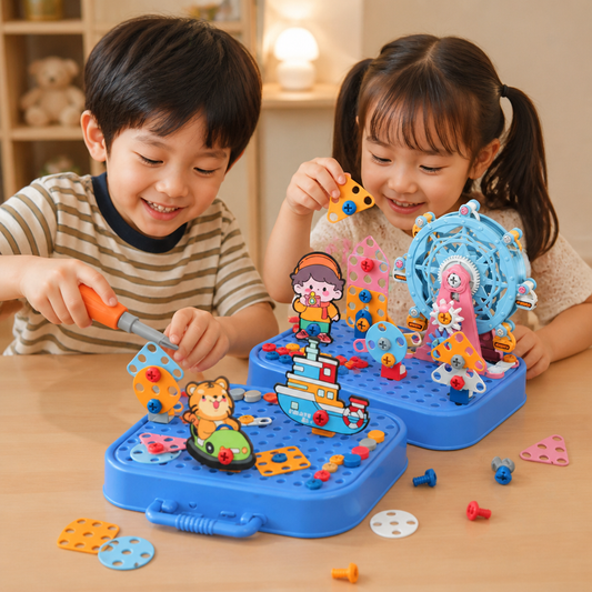 DIY Kids Engineering Tool Box with Building Board, Ferris Wheel & Electric Drill