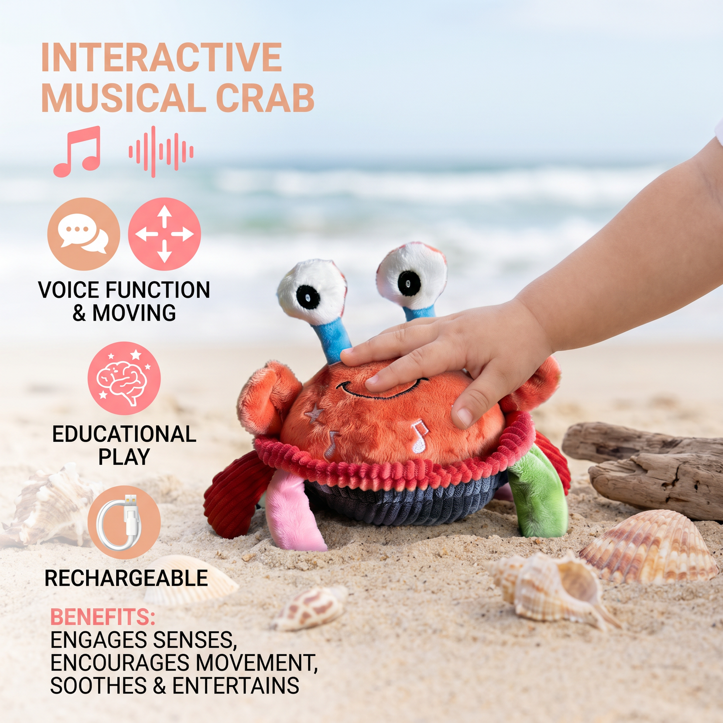 Interactive Musical Crab with Voice Function – Moving Educational Toy for Babies