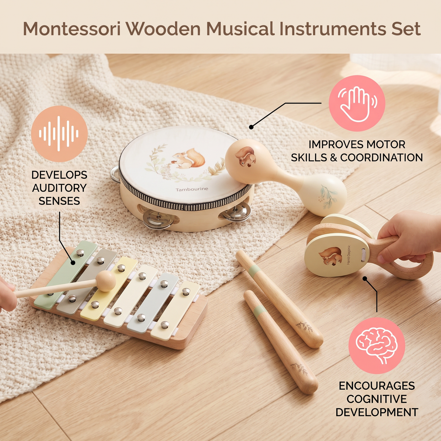 Montessori Wooden Musical Instruments Set for Babies – Sensory Learning Toy