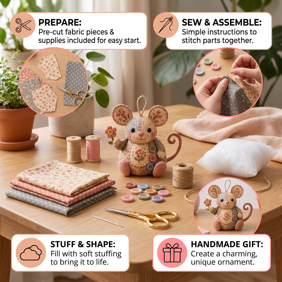 DIY Animal Sewing Kit – Handmade Fabric Ornament Craft Set