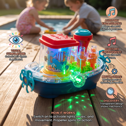 Light-Up Gear Boat – Musical Electric Toy Boat for Kids