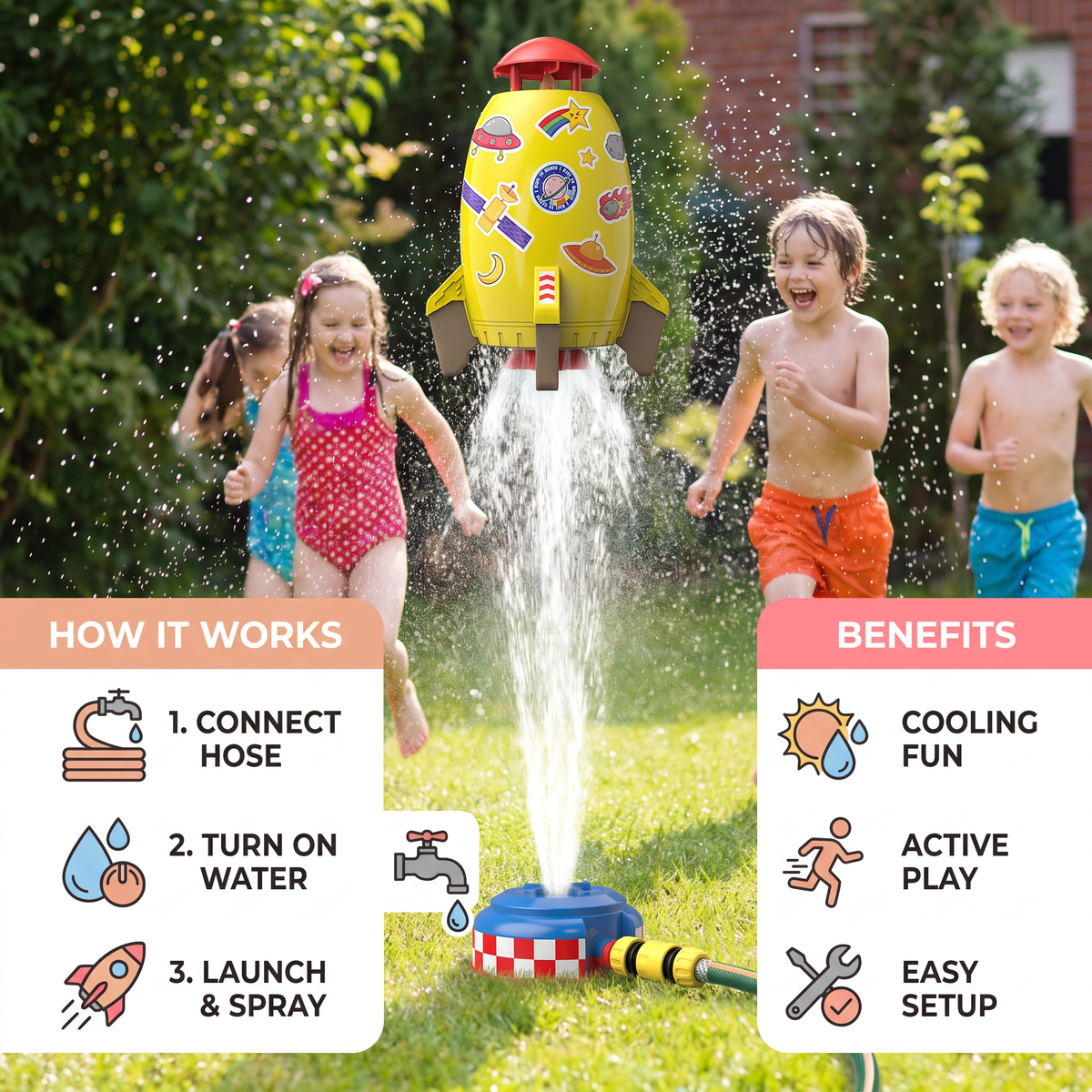 Flying Rocket Water Sprinkler Outdoor Toy for Kids
