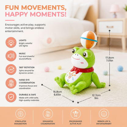Interactive Ball-Balancing Frog Toy with Lights, Music & 360° Rotation