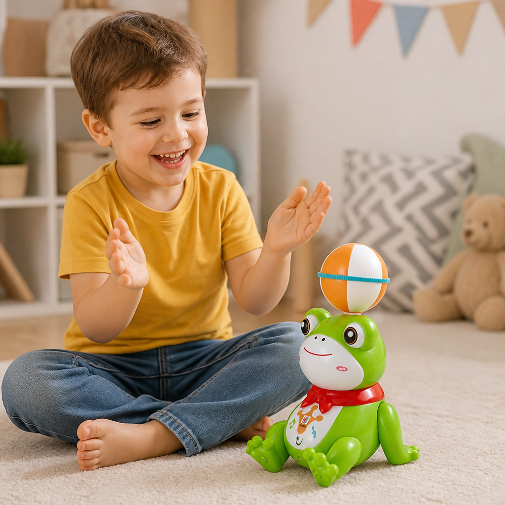 Interactive Ball-Balancing Frog Toy with Lights, Music & 360° Rotation