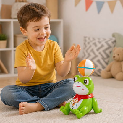 Interactive Ball-Balancing Frog Toy with Lights, Music & 360° Rotation