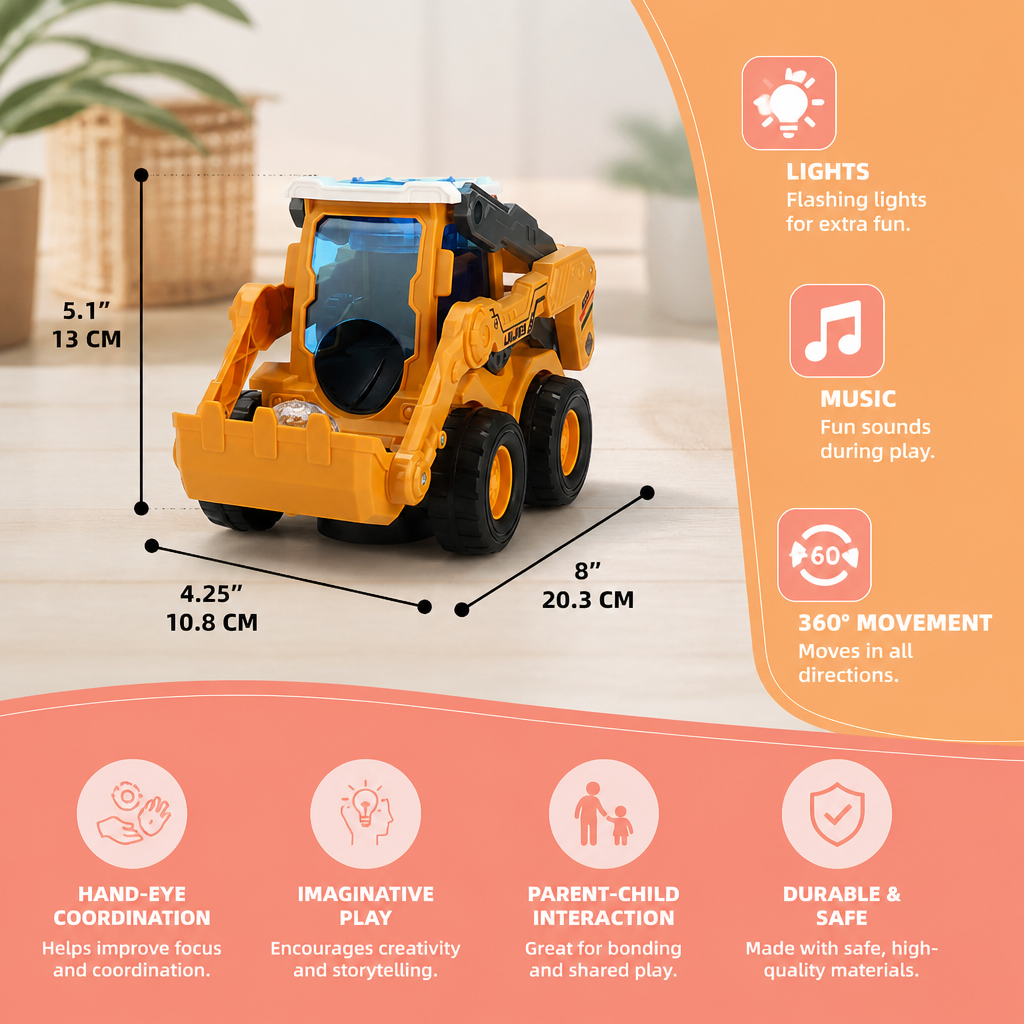 Interactive Light-Up Construction Bulldozer with Ball Launcher for Kids