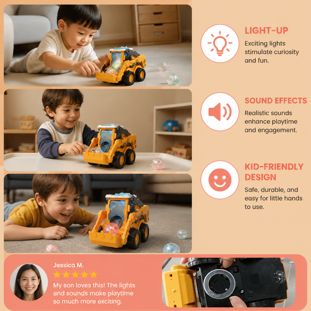 Interactive Light-Up Construction Bulldozer with Ball Launcher for Kids