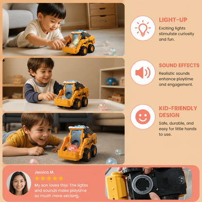 Interactive Light-Up Construction Bulldozer with Ball Launcher for Kids