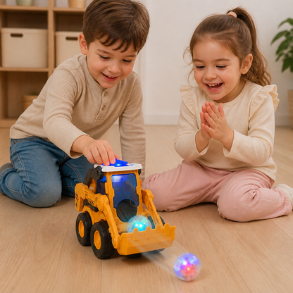 Interactive Light-Up Construction Bulldozer with Ball Launcher for Kids