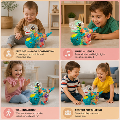 Interactive Light-Up Gear Dinosaur Toy with Music & Walking Action