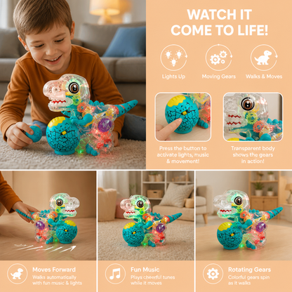 Interactive Light-Up Gear Dinosaur Toy with Music & Walking Action