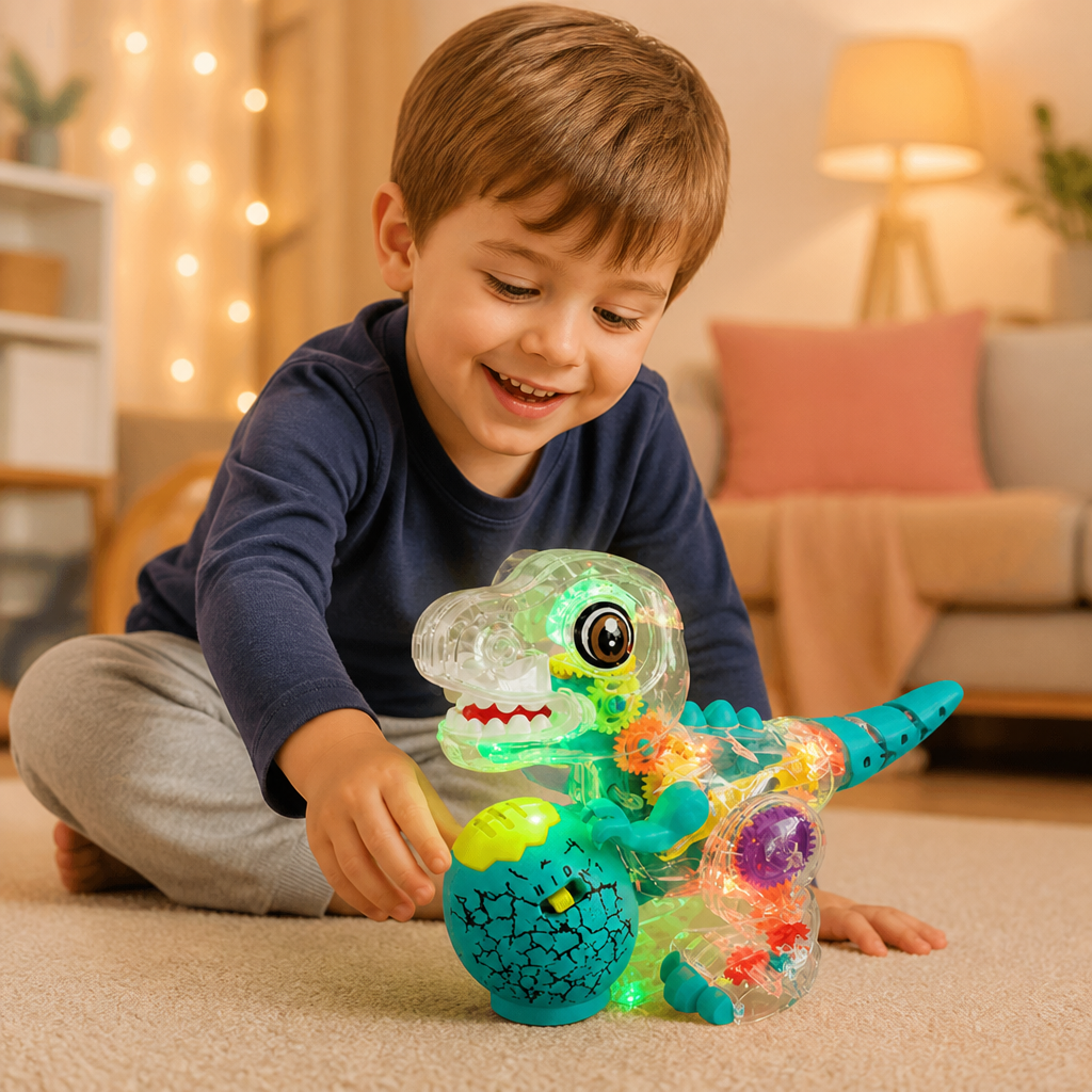 Interactive Light-Up Gear Dinosaur Toy with Music & Walking Action