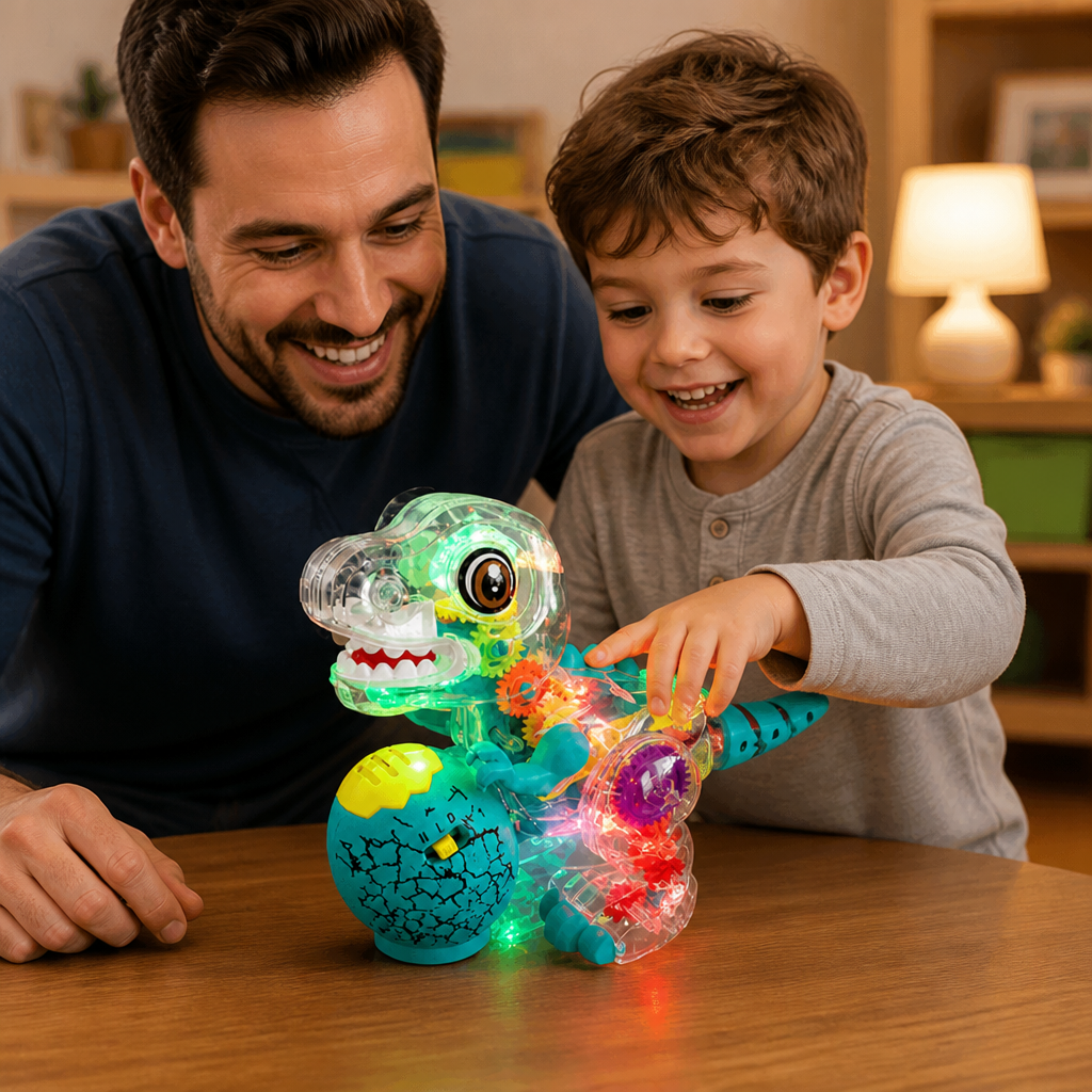 Interactive Light-Up Gear Dinosaur Toy with Music & Walking Action