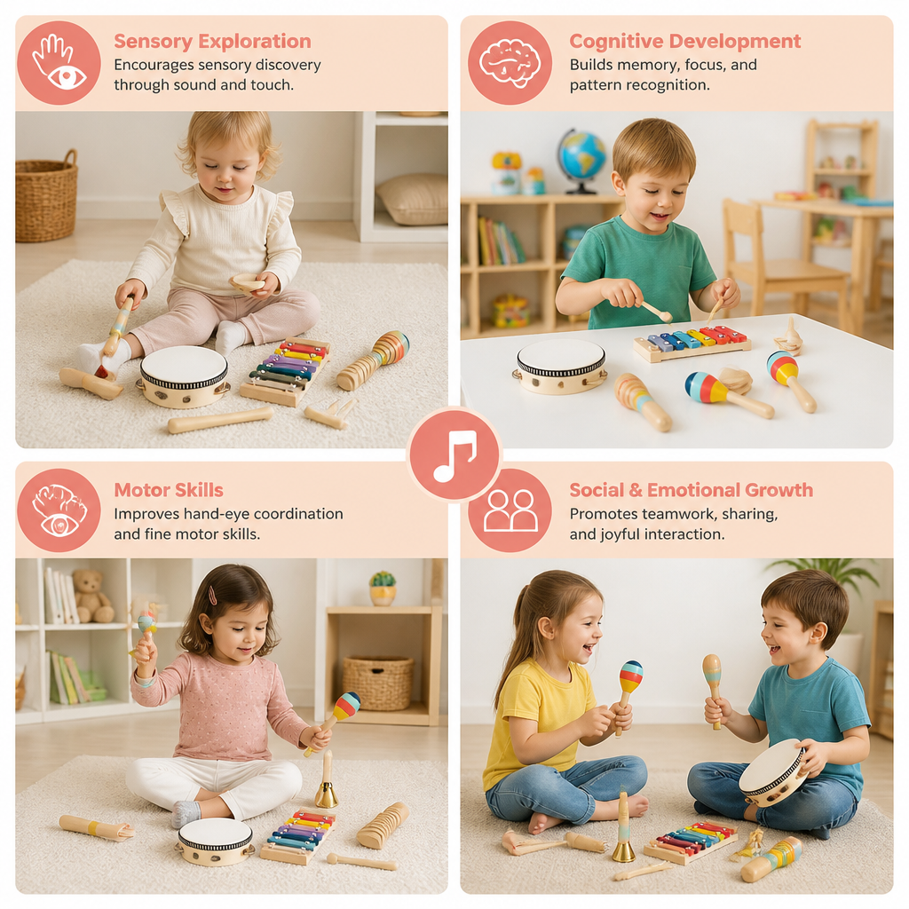 Wooden Musical Instrument Set – Montessori Percussion & Rhythm Learning Toys for Kids