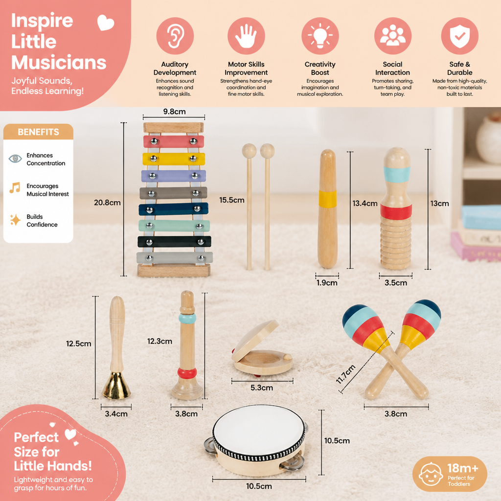 Wooden Musical Instrument Set – Montessori Percussion & Rhythm Learning Toys for Kids