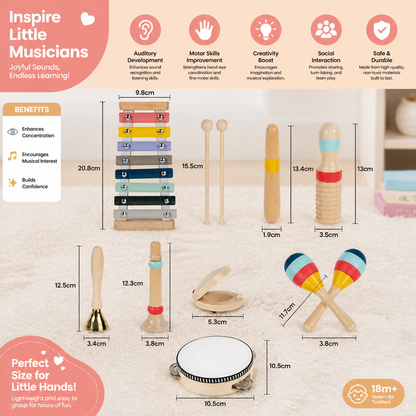 Wooden Musical Instrument Set – Montessori Percussion & Rhythm Learning Toys for Kids