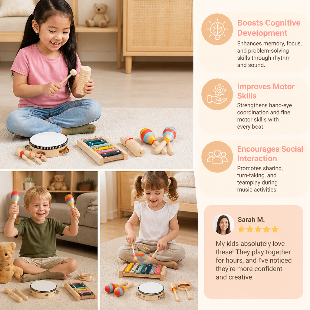 Wooden Musical Instrument Set – Montessori Percussion & Rhythm Learning Toys for Kids