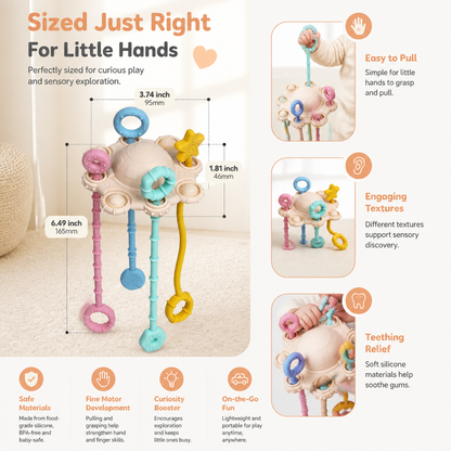 Montessori Sensory Pull & Explore Teething Toy – Silicone Pull Cord for Tactile Learning & Gum Relief
