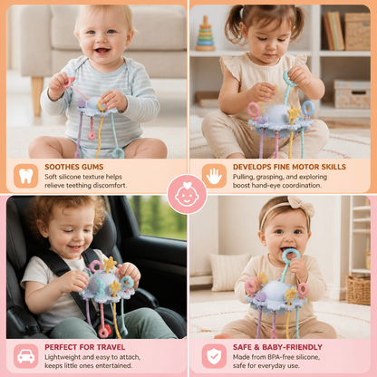 Montessori Sensory Pull & Explore Teething Toy – Silicone Pull Cord for Tactile Learning & Gum Relief