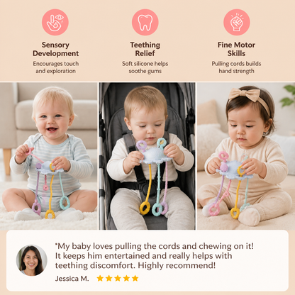 Montessori Sensory Pull & Explore Teething Toy – Silicone Pull Cord for Tactile Learning & Gum Relief