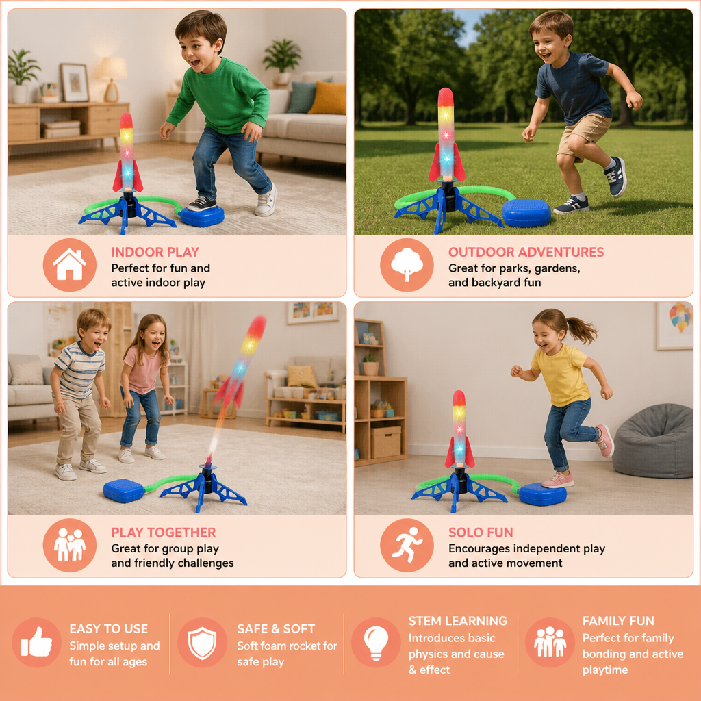 Safe & Soft Kids Rocket Launcher- Lightning Air-Powered Indoor Fun
