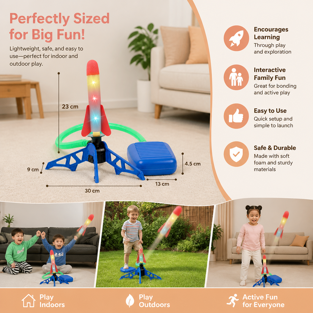 Safe & Soft Kids Rocket Launcher- Lightning Air-Powered Indoor Fun