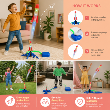 Safe & Soft Kids Rocket Launcher- Lightning Air-Powered Indoor Fun