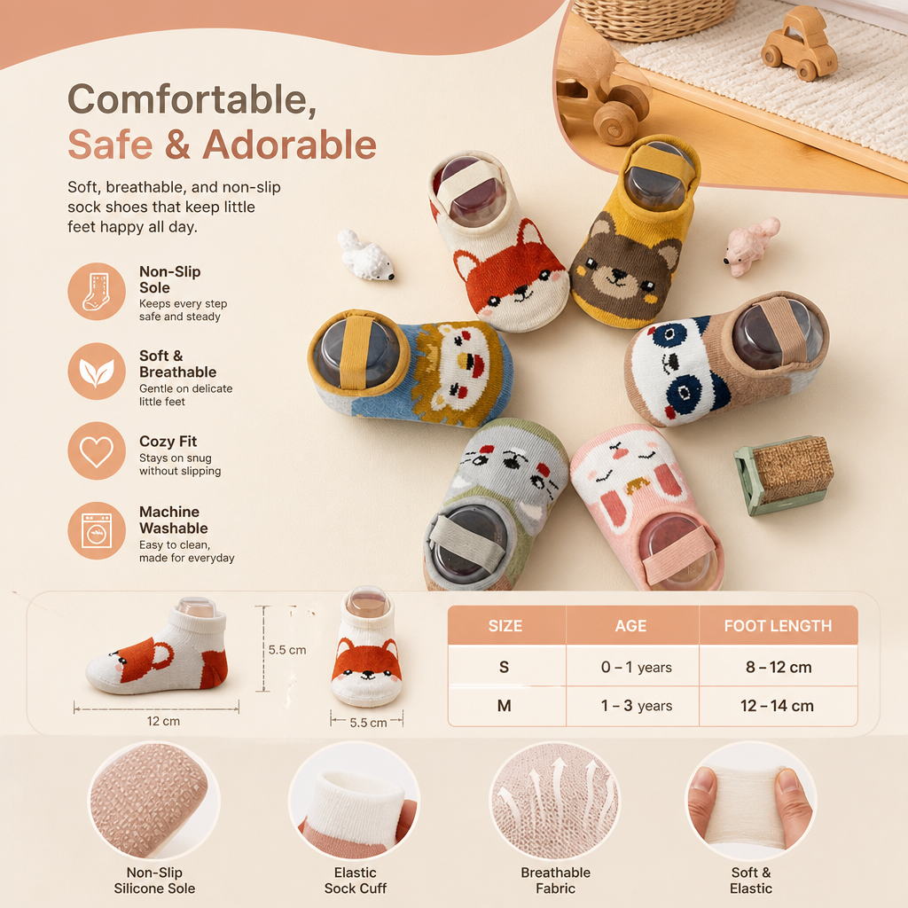 Non-Slip Cartoon Sock Shoes for Babies & Toddlers