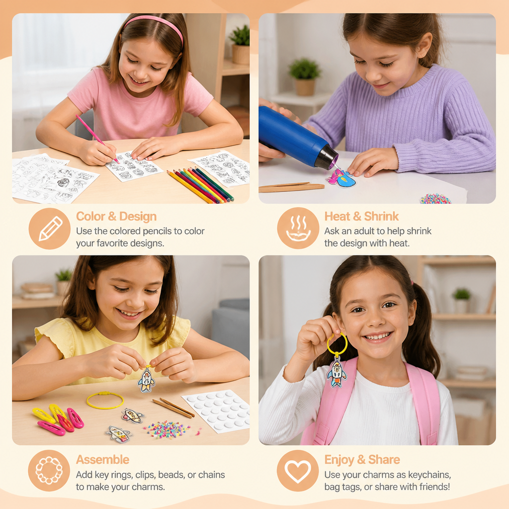 DIY Shrink Art Keychain & Charm Making Kit for Kids