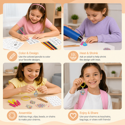 DIY Shrink Art Keychain & Charm Making Kit for Kids