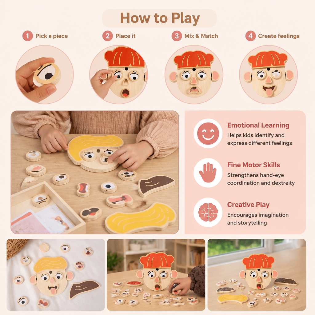 Wooden Facial Expressions & Emotions Learning Toy for Kids