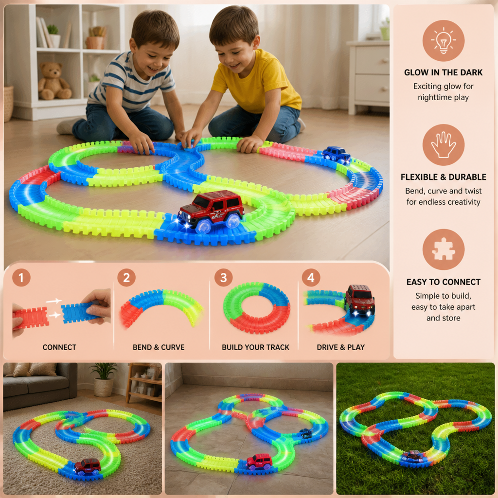 Glow-in-the-Dark Flexible Sand Race Track Set for Kids