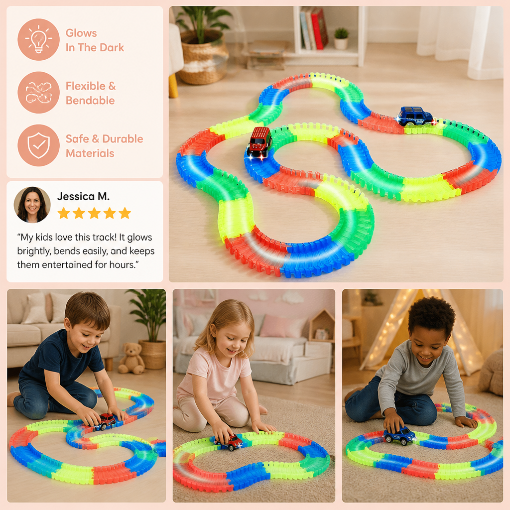 Glow-in-the-Dark Flexible Sand Race Track Set for Kids