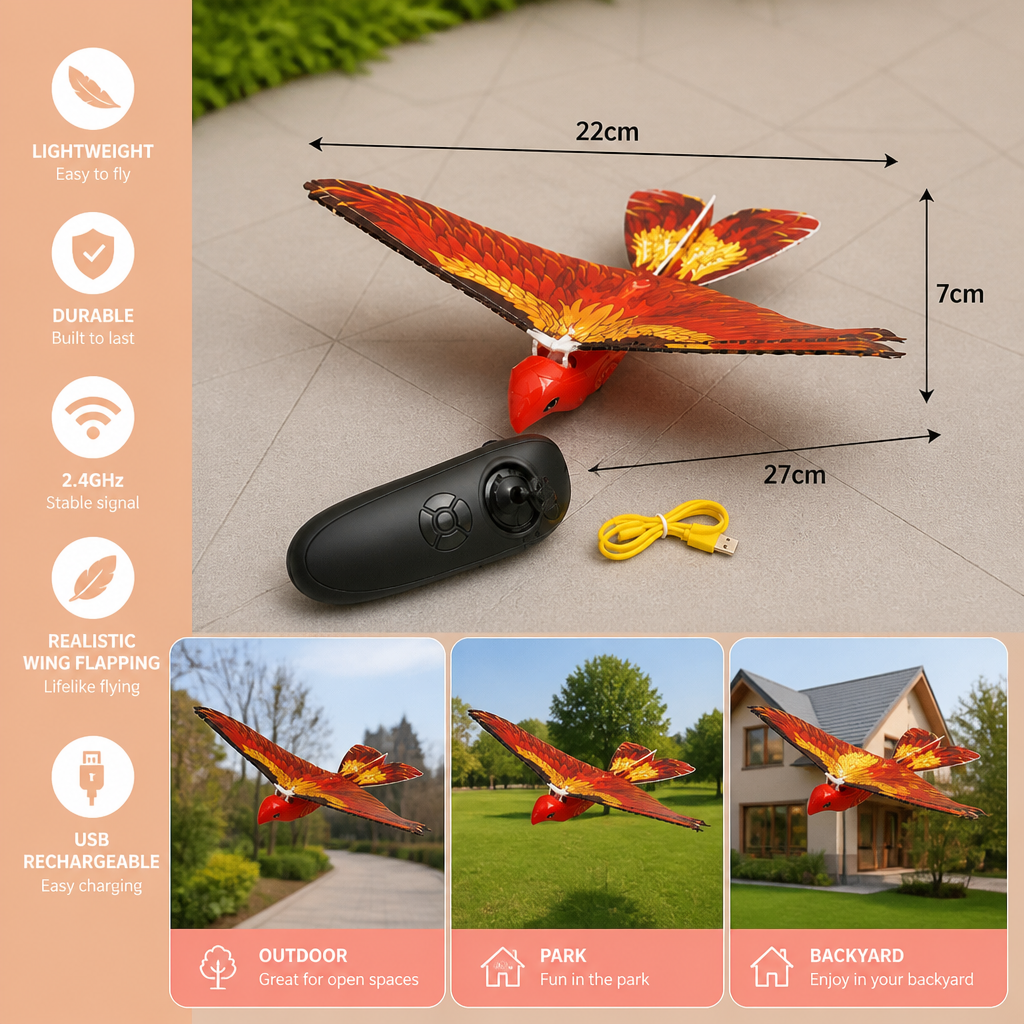Remote Control Flapping-Wing Flying Bird Toy for Kids