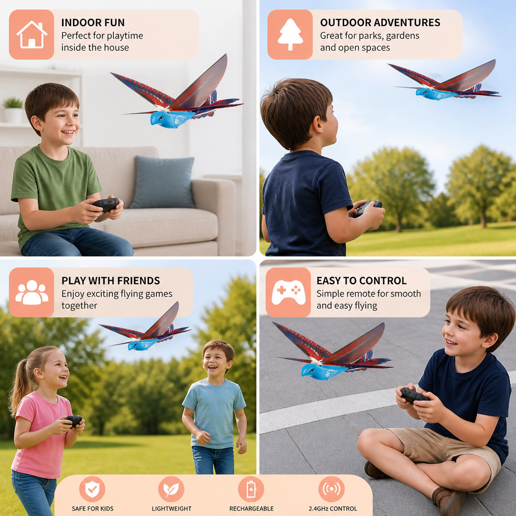 Remote Control Flapping-Wing Flying Bird Toy for Kids