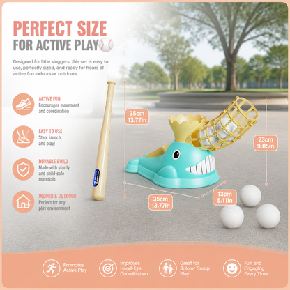 Step-On Baseball Pitching Machine with Bat & Balls for Kids