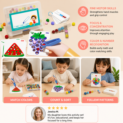 Montessori Pom-Pom Color & Numbers Learning Game for Fine Motor Skills