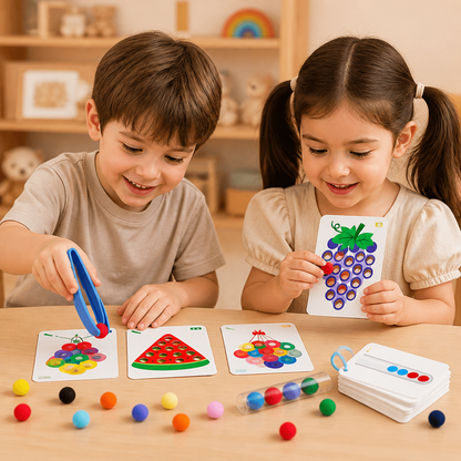 Montessori Pom-Pom Color & Numbers Learning Game for Fine Motor Skills