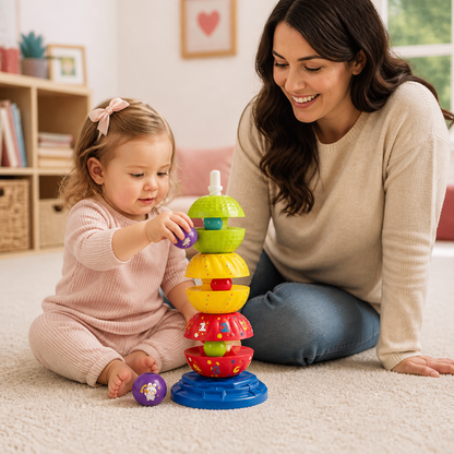 2-in-1 Interactive Rotating Stack & Ball Drop Tower with Rattle for Kids
