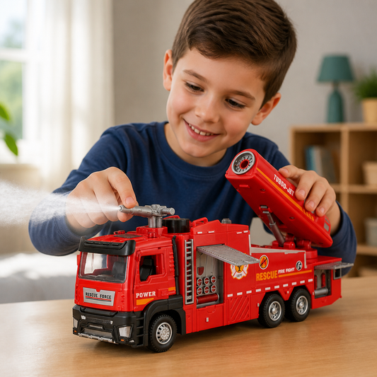 Pull-Back Fire Truck Toy with Water Spray, Lights & Sounds
