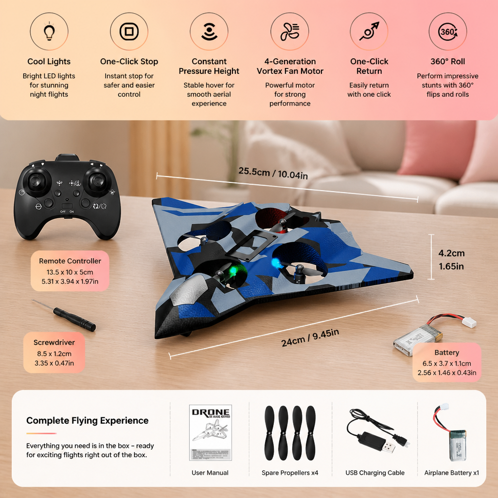 Durable Foam RC Fighter Plane with Altitude Hold & 360° Stunt Rolls