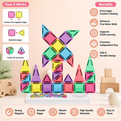 Compact Magnetic Tiles – 40-Piece Montessori Travel Set