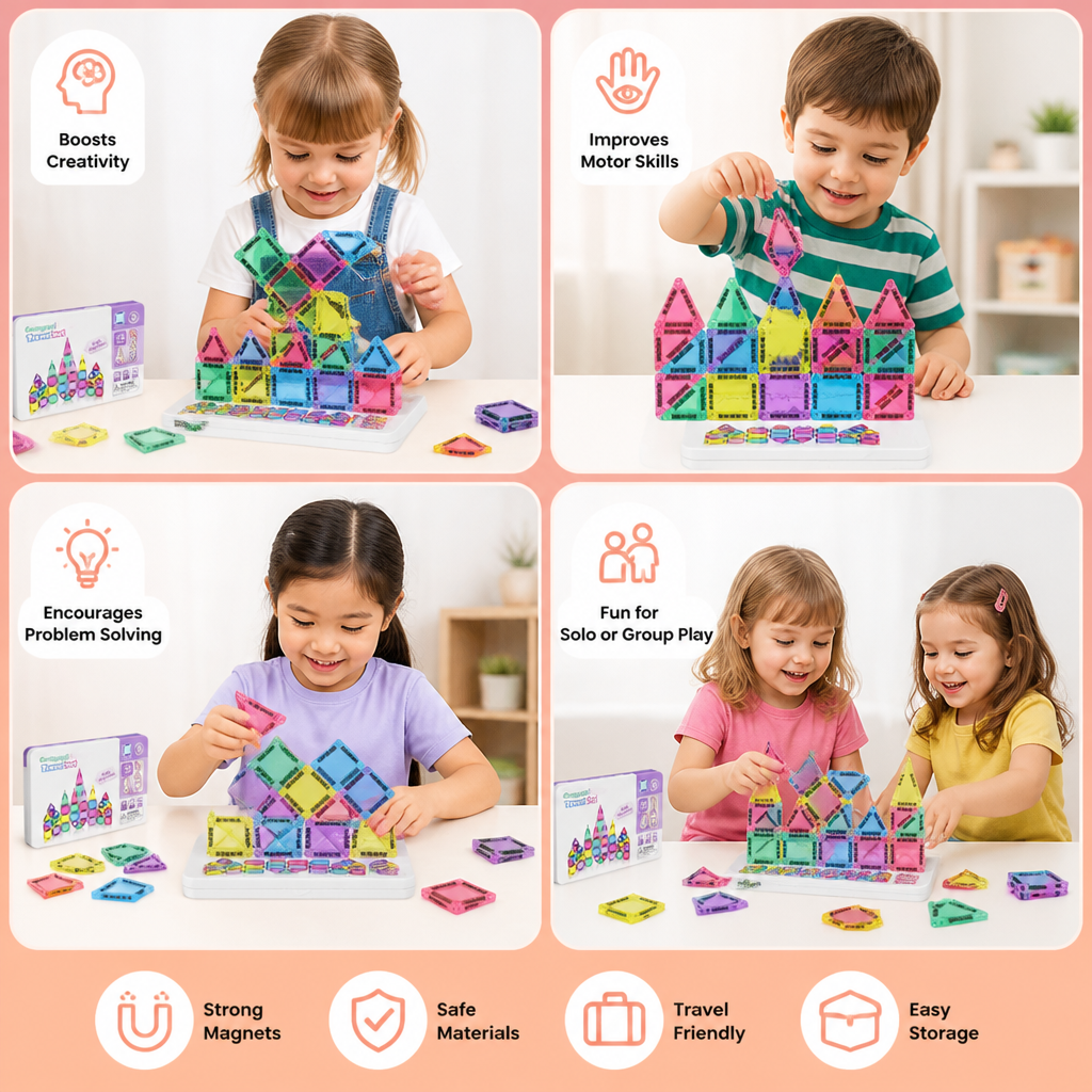 Compact Magnetic Tiles – 40-Piece Montessori Travel Set