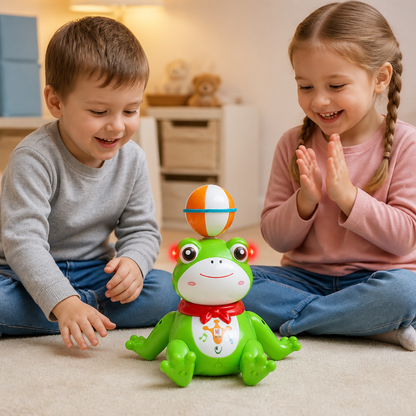 Interactive Ball-Balancing Frog Toy with Lights, Music & 360° Rotation