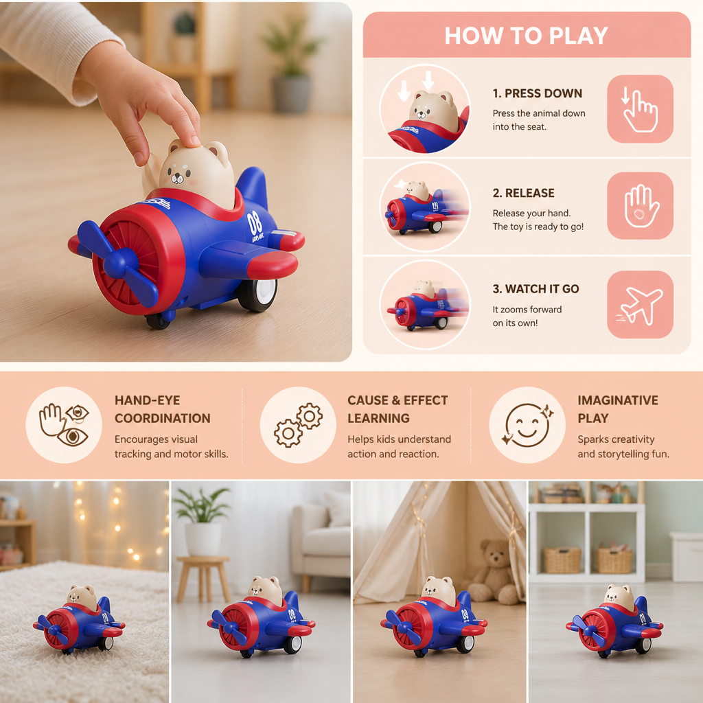 Press & Go Animal Airplane & Truck Toy for Kids