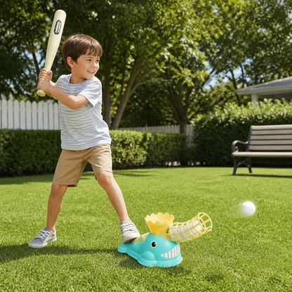 Step-On Baseball Pitching Machine with Bat & Balls for Kids