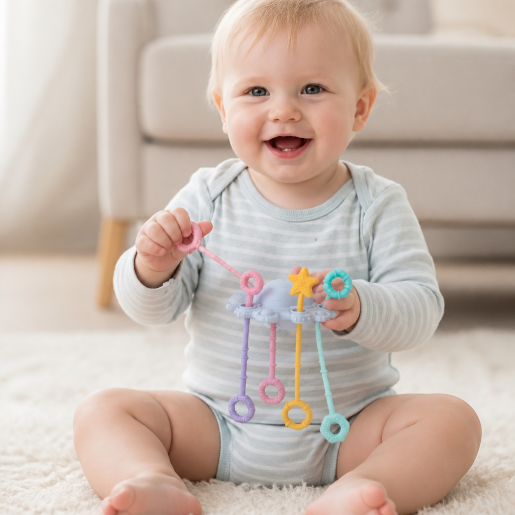 Montessori Sensory Pull & Explore Teething Toy – Silicone Pull Cord for Tactile Learning & Gum Relief