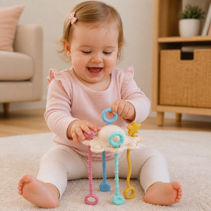 Montessori Sensory Pull & Explore Teething Toy – Silicone Pull Cord for Tactile Learning & Gum Relief